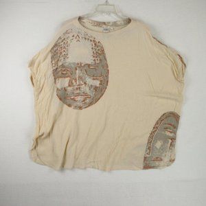 La Fargo Del Mar Oversized Gauze Top Size L Cream Mask Print